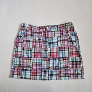 G.H. Bass & Co Madras Mini Skirt Plaid Patchwork Preppy Y2K 2000s Red Blue 6
